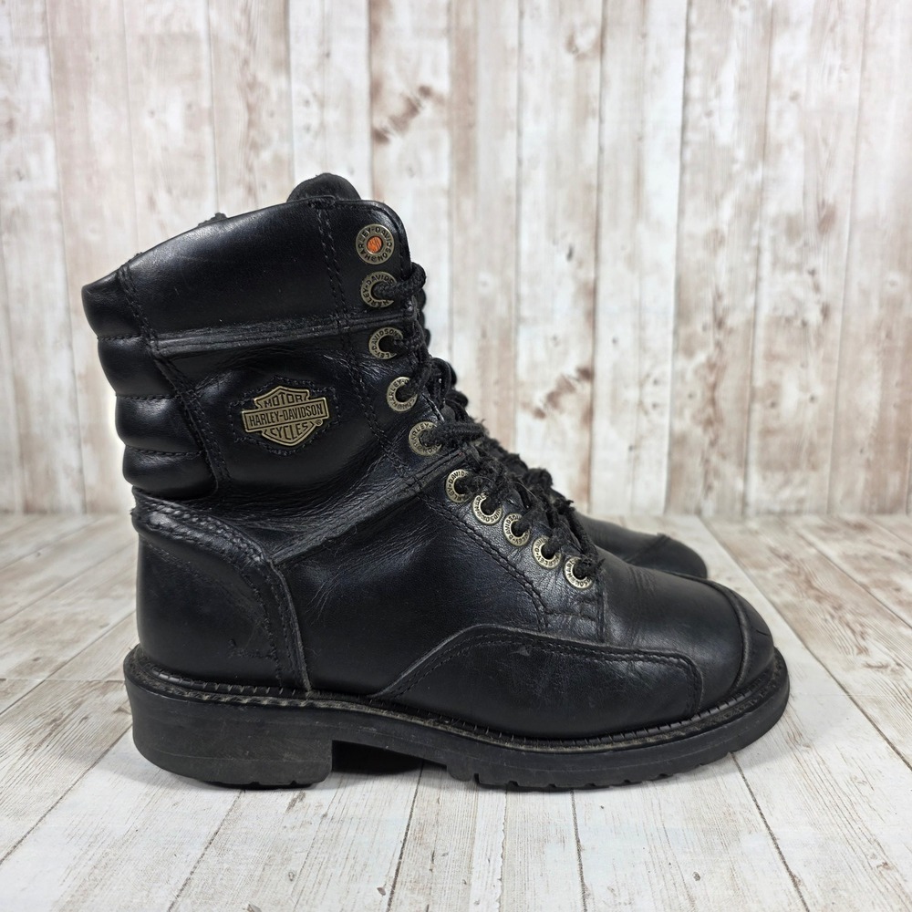 Harley Davidson Black Leather Side Zip Motorcycle Combat Boots 84053 Womens 5.5